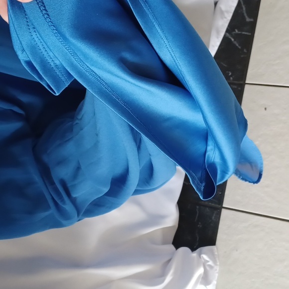 AB Studio Maxi Dress, blue, lace top, belted, L, lined, NWT - Picture 7 of 9